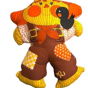 Vintage Pillow Scarecrow Sewing Doll Autumn Fall Kitsch Sam Fabric 70's